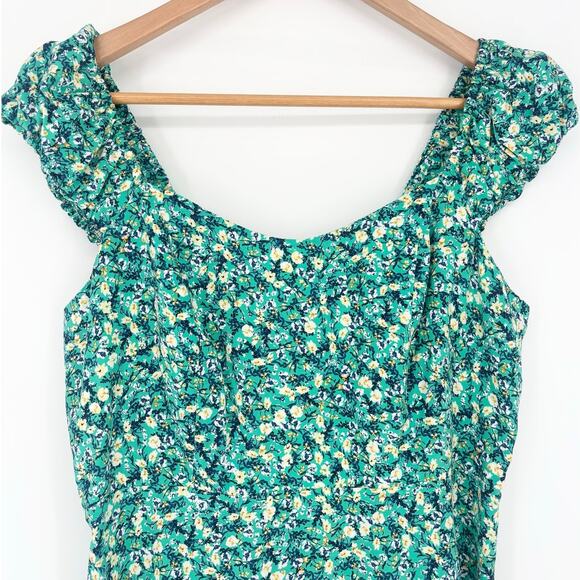 Old Navy Fit & Flare Blue Green Puff Sleeve Dress Size M - Picture 4 of 9